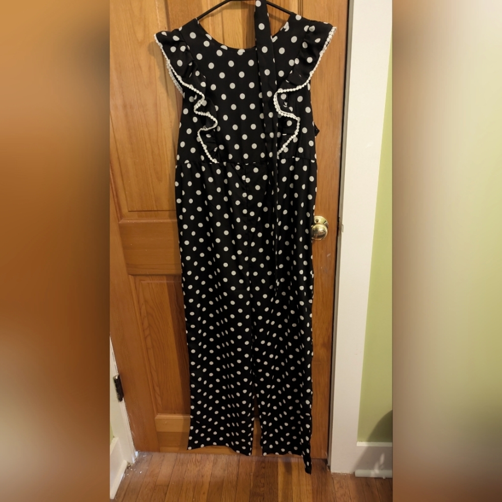 Maternity Black and White Polka Dot Jumpsuit, Size medium